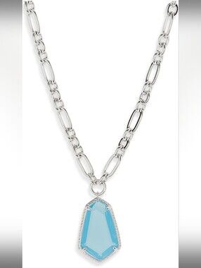 Kendra Scott NWT Alexandria Necklace  blue geometric glass Pendant Figaro Chain